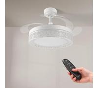 M mimotec - Ventilateur de plafond Led Blanc Aqua 66W avec lumière, télécommande, Faible consommation, moteur DC 30W+Lumière Led 36W, 6 vitesses, Silencieux, 4 Pales déployantes, été-hiver, minuterie