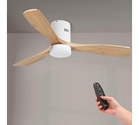 M mimotec - Ventilateur de Plafond Led Energy 58W Blanc, télécommande, moteur DC 40W+Lumière Led 18W, 6 vitesses, Silencieux, 3 Pales en bois naturel, 132 cm, fonction été-hiver, minuterie