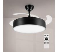 M Mimotec- Ventilateur de Plafond LED Messe Black 72W avec Lumière CCT Réglable et Intensité Variable, Moteur DC Silencieux, 6 Vitesses, 4 Pales Rétractables, Minuterie, Télécommande
