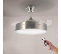 M Mimotec- Ventilateur de Plafond LED Messe Nickel 72W avec Lumière CCT Réglable et Intensité Variable, Moteur DC Silencieux, 6 Vitesses, 4 Pales Rétractables, Minuterie, Télécommande