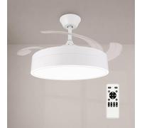 M Mimotec- Ventilateur de Plafond LED Messe White 72W avec Lumière CCT Réglable et Intensité Variable, Moteur DC Silencieux, 6 Vitesses, 4 Pales Rétractables, Minuterie, Télécommande