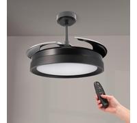 M mimotec - Ventilateur de plafond Led Noir Yeray II 56W avec lumière, télécommande, Faible consommation, moteur DC+Lumière Led 36W, 6 vitesses, fonction été-hiver, Silencieux, 4 Lames rétractables