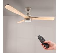 M mimotec - Ventilateur de plafond Led Wood 58W Nickel, télécommande, moteur DC 30W+Lumière Led 18W, 6 vitesses, Silencieux, 3 Lames bois naturel, 132 cm, fonction été-hiver, minuterie