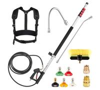M MINGLE Baguette de nettoyeur haute pression télescopique de 6 m avec nettoyeur de gouttière, tête de brosse, 5 embouts de buse et adaptateurs de tuyau pour nettoyage de l'extérieur de la maison, des