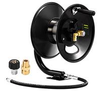 M MINGLE Enrouleur de Tuyau Haute Pression 30m, en Acier Robuste, Manivelle Manuelle avec Bras Pivotant, Sortie NPT 3/8", 280 Bar