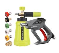 M Mingle Pistolet à Mousse pour Nettoyeur Haute Pression, Canon à Mousse 280 Bar avec Connexion Rapide 1/4", Kit de Canon pour Lave-Auto avec 5 Embouts de Buse pour Nettoyeur Haute Pression, 1 Litre