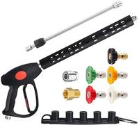 M MINGLE Pistolet de Remplacement pour Nettoyeur Haute Pression avec Baguette d'Extension, Raccord M22 15 mm ou M22 14 mm, 5 Buses, 1 Mètre, 280 Bar