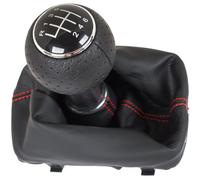 M MODECAR - Compatible avec Audi A3 I 8L 96-03 Pommeau de levier de vitesses NOIR + SOUFFLET DE CHANGEMENT DE VITESSE NOIR avec VOILE ROUGE 6 VITESSES pour 8L0711113C,