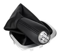 M MODECAR - Compatible avec Renault Clio III 05-12 Pommeau de levier de vitesses SIMILI CUIR NOIR + CHROME + NOIR Sacoche de changement de vitesse avec cadre ARGENT 5 VITESSES pour 8200379945,