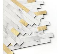 M MOFIT Lot de 10 autocollants 3D pour carrelage mural, cuisine, mosaïque, aspect pierre, salle de bain - Imperméables - Blanc doré