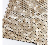 M MOFIT Lot de 10 feuilles de carreaux de mosaïque ronds en métal pour mur de cuisine, salle de bain, derrière la cuisinière, la cheminée (10 feuilles, or champagne)
