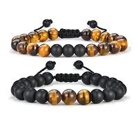 M MOOHAM Bracelets de perles pour homme - Pierre naturelle de 8 mm - Bracelet en pierre de lave en agate mate pour hommes, adolescents, garçons, cadeaux d'anniversaire, de Noël, pour hommes