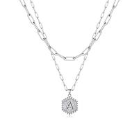 M MOOHAM Collier délicat avec initiale pour femme - Tendance - Plaqué or véritable 14 carats - Collier avec pendentif en forme de lettre hexagonale - Collier ras du cou en or pour femme, laiton, oxyde