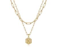 M MOOHAM Collier délicat en or massif 14 carats pour femme - Colliers superposés avec lettres hexagonales mignonnes pour femmes, colliers superposés en or pour femmes, bijoux cadeaux, 45,7 cm