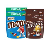 M&M'S - Lot de 2 Pochons Crispy 340g + 2 Pochons Chocolat 200g - Maxi Format - Sachets Partage
