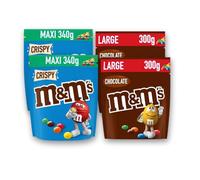 M&M'S - Lot de 2 Pochons Crispy 340g + 2 Pochons Chocolat 300g - Maxi Format - Sachets Partage