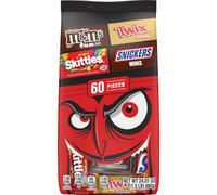 M&M'S Lot de 60 sucettes au chocolat au lait Skittles Original & Twix Taille amusante et mini Emballage individuel Assortiment de bonbons