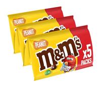 M&M'S PEANUT Bonbons chocolat au lait et cacahuètes 5 sachets de 36g | Bonbons chocolat M&M'S au lait avec cacahuètes croquantes en format pratique à partager pour vos pauses gourmandes