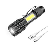 m MU Lampe torche LED rechargeable, puissante professionnelle, 3 modes zoomables, COB petite lampe de poche à LED avec aimant, IP5 étanche pour camping militaire, randonnée, urgence, 1000 mA