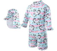 M MUNCASO Maillot de bain une pièce pour garçons et filles - Maillot de bain avec bonnet assorti - Combinaison en néoprène pour bébé - Beachwear, Licorne blanche et arc-en-ciel, 90-100