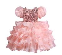 M MUNCASO Robe de Fille Robe de Mariage pour Enfant, Robe à Manches Bouffantes Robe en Tulle Robe de Mariage pour Fille 2-10 Ans, pour fête d'anniversaire Festive