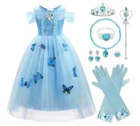 M MUNCASO Robe de princesse Cendrillon pour fille, costume de fête papillon, robe de princesse en tulle, déguisement avec accessoires pour mariage, cosplay, bal de fin d'année
