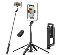 M MYBAT PRO Anneau lumineux à selfie avec trépied de 182,9 cm - Perche à selfie extensible avec lumière pour téléphone, diffusion en direct, maquillage, voyage, jeux, vidéo, comprend un support de