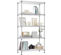 M MZG Étagère Métallique Robuste Chromée à 5 Niveaux, Capacité de Charge Totale 567,5 kg, Étagère de Rangement en Acier pour Garage, Cave, Cellier, Buanderie et Réserve, Chromé, 35×75×151,1 cm