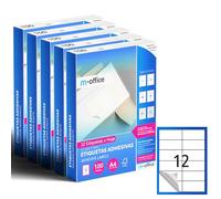 M-office Étiquettes Autocollantes - Imprimables, Blanches, Multiples, Scolaires, pour Bocaux et Cahiers, Autocollants Utiles au Quotidien (12 étiquettes par feuille, 500 feuilles)
