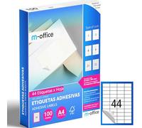 M-office Étiquettes Autocollantes - Imprimables, Blanches, Multiples, Scolaires, pour Bocaux et Cahiers, Autocollants Utiles au Quotidien (44 étiquettes par feuille, 100 feuilles)