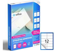 M-office Étiquettes Autocollantes - Imprimables, Blanches, Multiples, Scolaires, pour Bocaux et Cahiers, Autocollants Utiles au Quotidien (12 étiquettes par feuille, 100 feuilles)