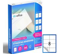 M-office Étiquettes Autocollantes - Imprimables, Blanches, Multiples, Scolaires, pour Bocaux et Cahiers, Autocollants Utiles au Quotidien (8 étiquettes par feuille, 25 feuilles)