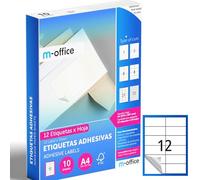 M-office Étiquettes Autocollantes - Imprimables, Blanches, Multiples, Scolaires, pour Bocaux et Cahiers, Autocollants Utiles au Quotidien (12 étiquettes par feuille, 10 feuilles)