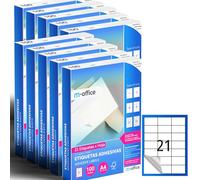 M-office Étiquettes Autocollantes - Imprimables, Blanches, Multiples, Scolaires, pour Bocaux et Cahiers, Autocollants Utiles au Quotidien (21 étiquettes par feuille, 1000 feuilles)