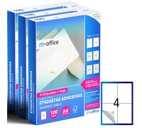 M-office Étiquettes Autocollantes - Imprimables, Blanches, Multiples, Scolaires, pour Bocaux et Cahiers, Autocollants Utiles au Quotidien (4 étiquettes par feuille, 300 feuilles)