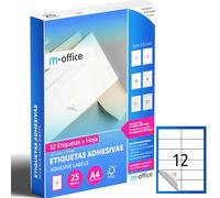 M-office Étiquettes Autocollantes - Imprimables, Blanches, Multiples, Scolaires, pour Bocaux et Cahiers, Autocollants Utiles au Quotidien (12 étiquettes par feuille, 25 feuilles)