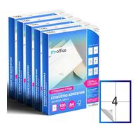 M-office Étiquettes Autocollantes - Imprimables, Blanches, Multiples, Scolaires, pour Bocaux et Cahiers, Autocollants Utiles au Quotidien (4 étiquettes par feuille, 500 feuilles)