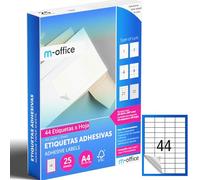 M-office Étiquettes Autocollantes - Imprimables, Blanches, Multiples, Scolaires, pour Bocaux et Cahiers, Autocollants Utiles au Quotidien (44 étiquettes par feuille, 25 feuilles)