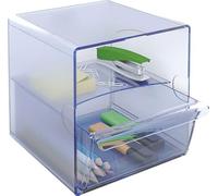 m-office Kali Organizador Modular Apilable Fabricado En Poliestireno Transparente Con 1 Cajón Grande Y 1 Compartimento (Azul Transparente)