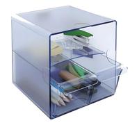 m-office Kali Organizador Modular Apilable Fabricado En Poliestireno Transparente Con 2 Cajones Pequeños Y 1 Compartimento (Azul Transparente)