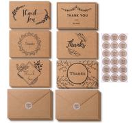 M. Pen - Cartes de remerciement avec enveloppes en papier kraft brun, paquet de 18, 4 x 6, vierges à l'intérieur, 6 modèles, cartes de remercieme