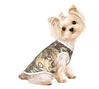M Pet T-shirt respirant sans manches Motif carte du monde antique globe terrestre imprimé - Petits à moyens chats, chiot, yorkshund, teckel, bouledogue français