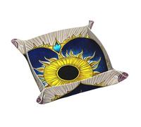 M Plateau de rangement en cuir avec motif cœur et soleil - Double face en PVC pour clés, bijoux, bureau et coiffeuse avec fermeture à pression