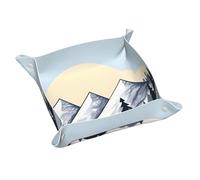 M Plateau de rangement en cuir blanc Snowy Mountains - Plateau organiseur double face en PVC pour clés, bijoux, bureau et coiffeuse avec fermeture à pression