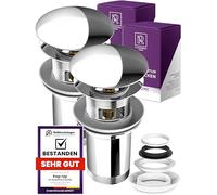 M. ROSENFELD HOME 2 pcs. Bonde de vidange pour lavabo avec trop-plein - Bonde pop-up chromée avec 4 joints de rechange en laiton pour garniture de vidange de lavabo