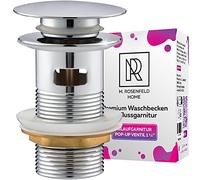 M. ROSENFELD HOME Bonde lavabo avec trop-Plein Chrome - Bonde Pop Up 1 1/4 Pouce en Acier Inoxydable et Laiton pour lavabo - Vannes PopUp, bonde lavabo, Installation Facile