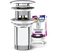 M. ROSENFELD HOME Bouchon de Bonde Lavabo Salle de Bain Clic Clac avec Trop-Plein - Bouchon de Lavabo Universel de Vidange Chromé avec 4 Joints en Laiton de Rechange pour Bonde de Lavabo