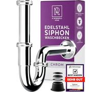 M. ROSENFELD HOME Siphon de lavabo 1 1/4" - Siphon tubulaire en acier inoxydable chromé - Siphon anti-odeurs - Tuyau de vidange avec raccord mural - Kit complet avec joints & rosace 65 mm