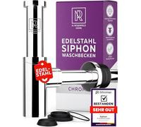 M. ROSENFELD HOME Siphon de lavabo en acier inoxydable de 60 à 140 mm de hauteur, tuyau d'évacuation de 330 mm de long, 1 1/4" pour salle de bain et lavabo avec ouverture de nettoyage, joints et