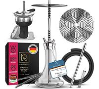 M. ROSENFELD Shisha en Acier Inoxydable V2A | Set Complet avec Tête, Tuyau & Accessoires | Narguilé/Chicha Premium à Chambre Fermée | 1 Connexion (Extensible à 2 Tuyaux) | Design Intemporel